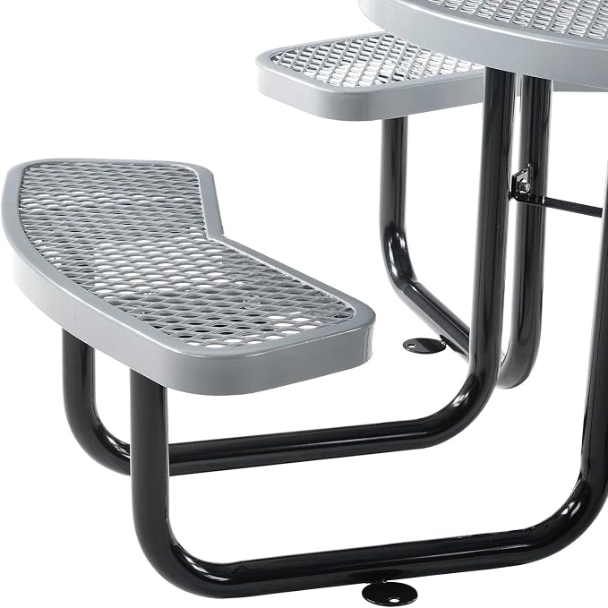 Global Industrial 46" Round Picnic Table, Expanded Metal, Attached Benches - Image 4