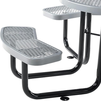 Global Industrial 46" Round Picnic Table, Expanded Metal, Attached Benches - Image 4