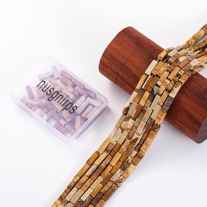 Natural Blown Picture Stone Rectangle Tube Beads 4x13mm 38cm/str Loose Semi - Image 6