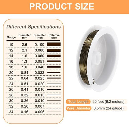 HARFINGTON 20ft Jewelry Wire, 24 Gauge Brass Craft Soft Metal Tarnish Resistant - Image 2