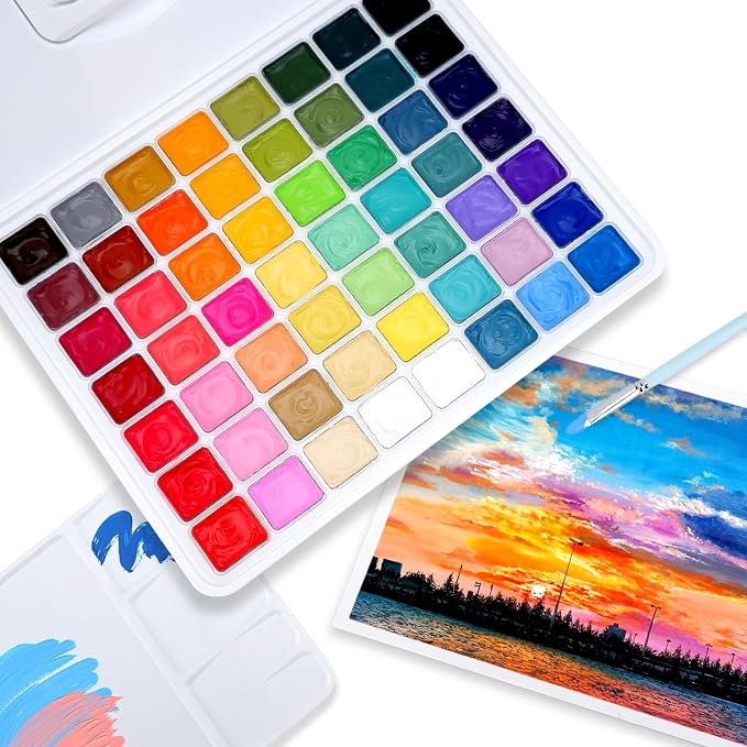 HIMI Gouache Paint Set, 56 Colors x 30 ml Jelly Cup Design in a Carrying Case - Image 7