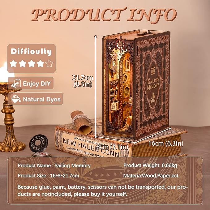 CUTEBEE Book Nook Kit, DIY Booknook Miniature House Tiny House 3D Wooden Puzzle - Image 4