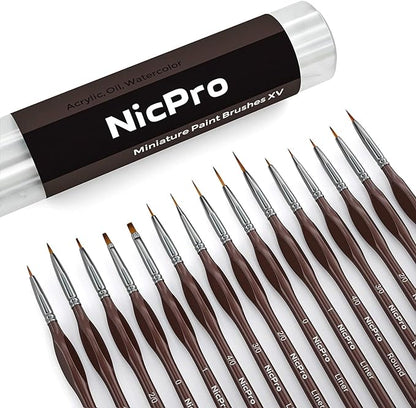 Nicpro 15 PCS Micro Fine Detail Paint Brush Set, Small Miniature Fine Tip by Nicpro