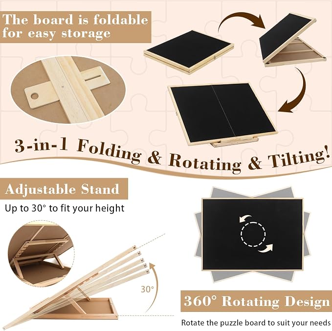 Ancaixin Foldable Puzzle Board 1500 Pieces, Rotating & Tilting Jigsaw Puzzle - Image 3