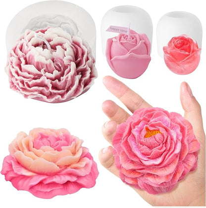 3 Pcs Peony Flower Silicone Candle Molds Set, 3D Peony and Rose Silicone Resin by Unknown