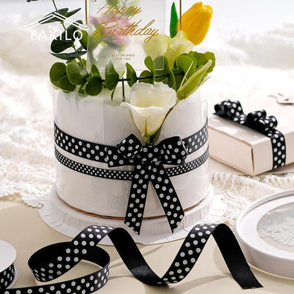 Polka Dot Grosgrain Ribbon 5/8 Inch, 25 Yards Spool Black and White Dot Craft - Image 4