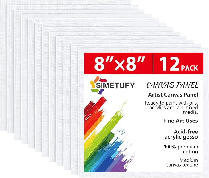 Simetufy 12 Pack 8x8 Inch Painting Canvas Panels Blank Square Canvas Boards by Simetufy