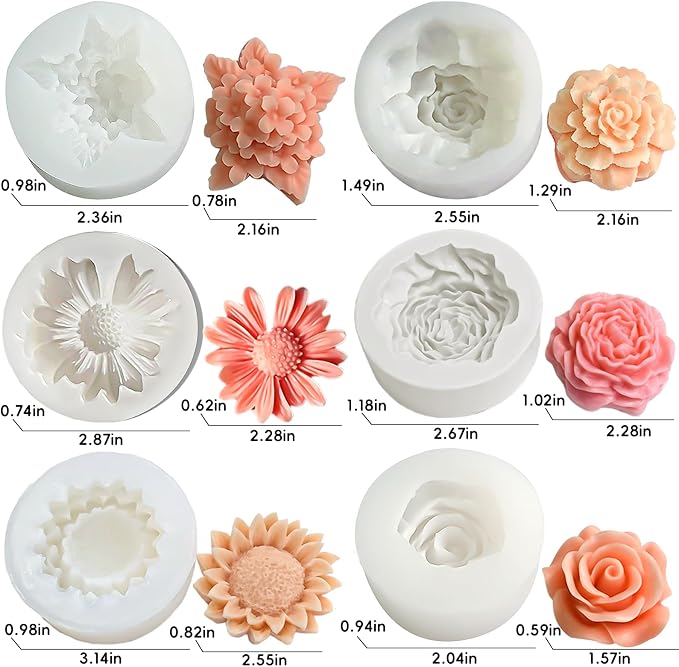 6 Pack Candle Molds for Candle Making, Moldes para Velas, Flower Molds Silicone - Image 2