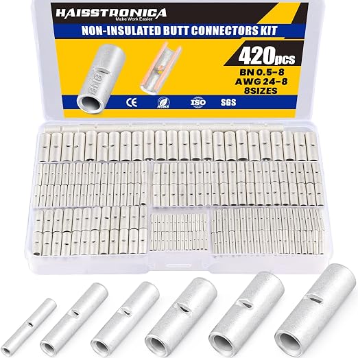 Haisstronica Non Insulated Butt Connectors Kit 420pcs Butt Connectors by HAISSTRONICA