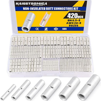 Haisstronica Non Insulated Butt Connectors Kit 420pcs Butt Connectors by HAISSTRONICA
