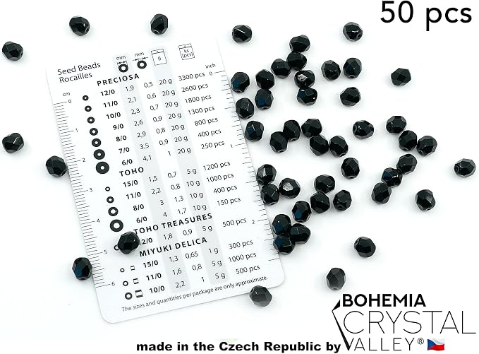 50 pcs Faceted Fire Polished Pressed Czech Glass Beads 6mm, 23980 Jet Black - Image 2