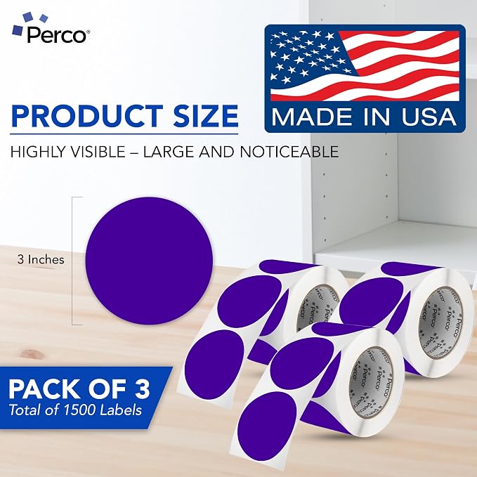 Perco Purple 3-Inch Round Circle Dot Sticker Labels - Image 2