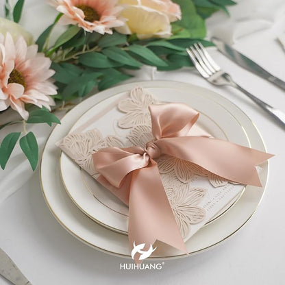HUIHUANG Rose Gold Pink Ribbon for Wedding, Dress Chair Sashes, Invitations Card - Image 3
