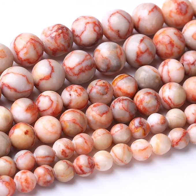 48PCS 8MM Red Network Stone Beads Energy Healing Beads by JIANJING