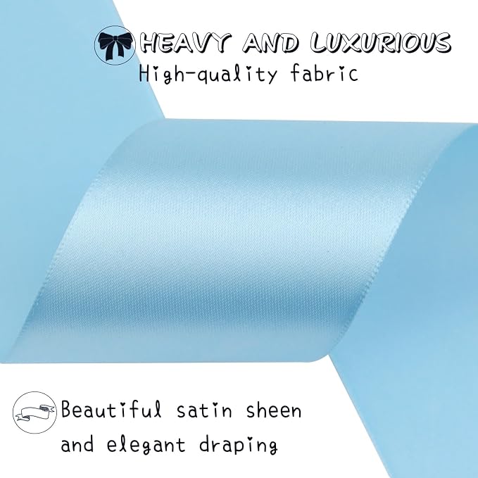 Sky Blue Solid Satin Ribbon 2 Inch 25 Yards Solid Polyester Fabric Ribbon - Image 4