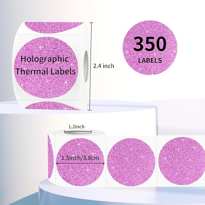 1.5" Holographic Direct Thermal Label Stickers, Round Printable Rainbow Glitter - Image 2