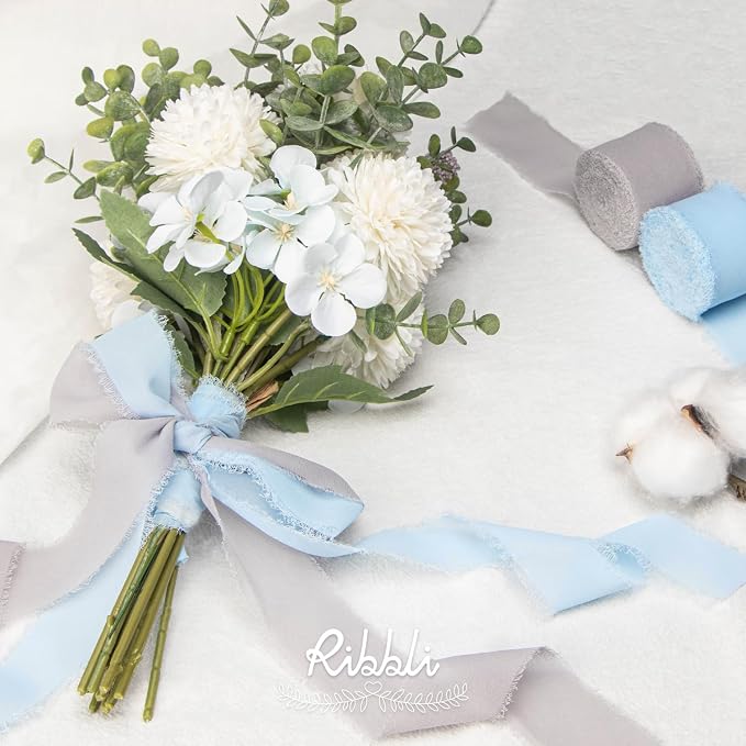 Ribbli Light Grey Chiffon Ribbon 1-1/2 inch x 20 Yard Handmade Fringe Chiffon - Image 5