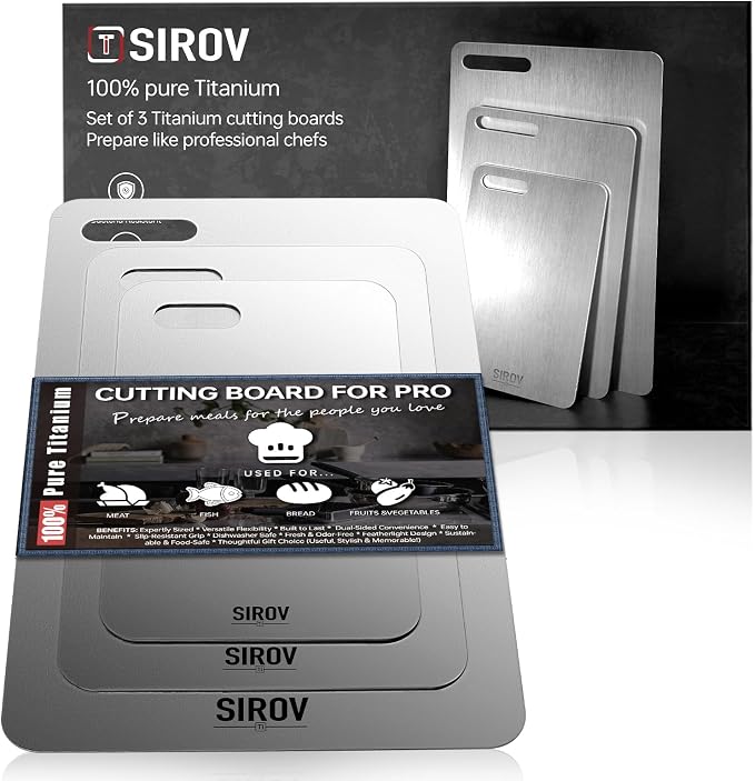 Titanium Cutting Board, Premium Titanium Cutting Board Set of 3, Pure Kitchen by 100PureTitanium
