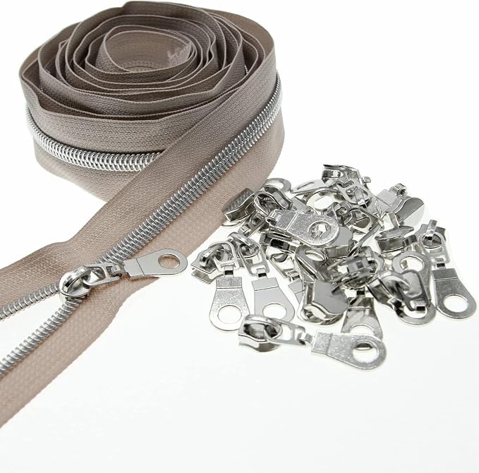 #5 Silver Teeth Metallic Nylon Coil Zippers by The Yard Bulk 10 Yards Beige - Image 7