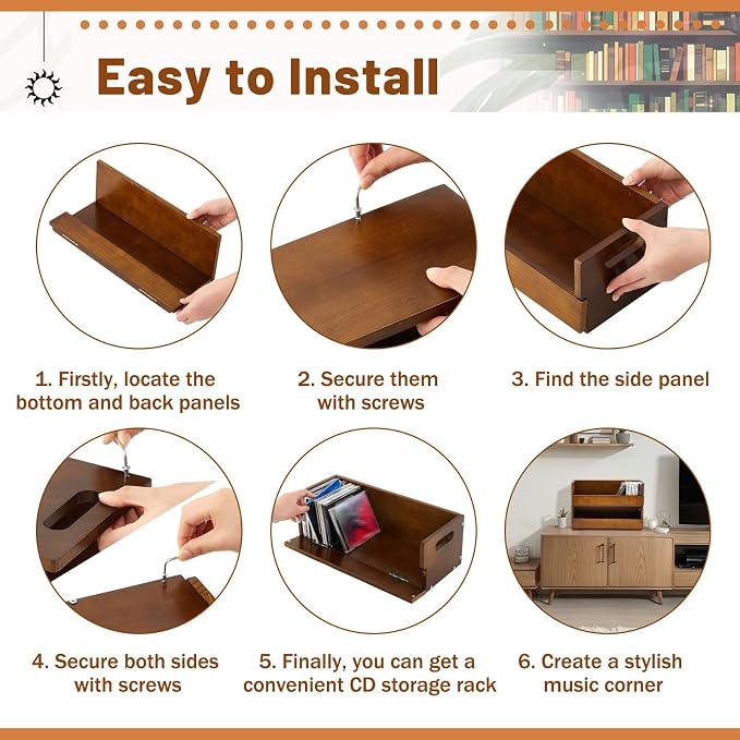 2 Set Wooden CD Storage Box Holder Shelf Cassette Tape Display Racks - Image 6