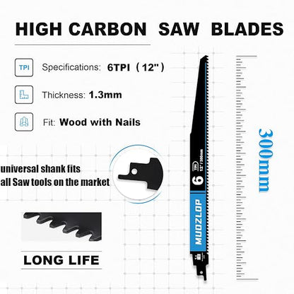 1 Pack 12 inch Reciprocating Saw Blades Set，6 TPI High Carbon Saw Blades - Image 2