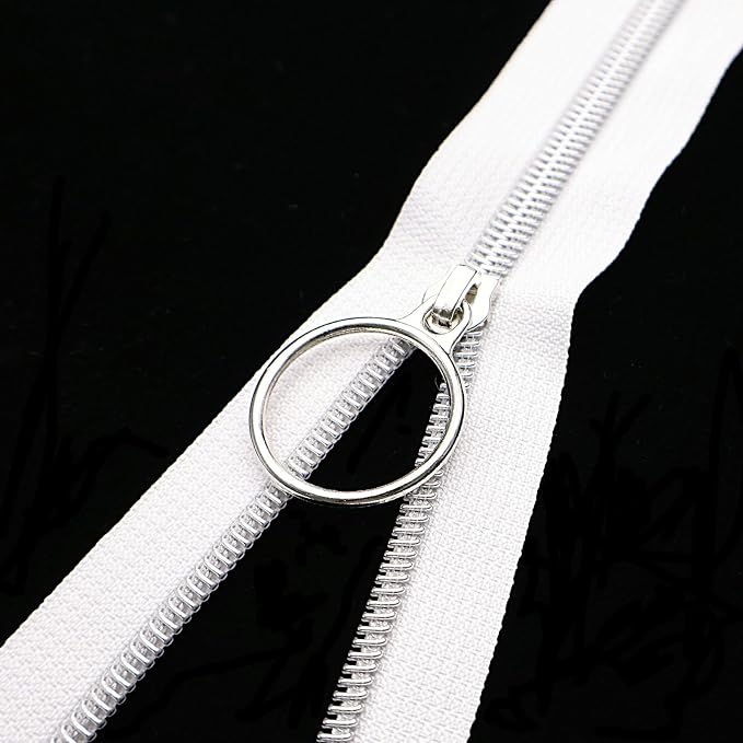 Leekayer #5 Silver Metallic Nylon Coil Zippers by The Yard Bulk 10 Yards White - Image 7