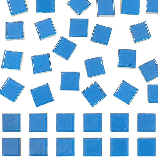 50 Pieces Blue Mosaic Tiles for Crafts 1" Ceramic Tiles Assorted Colors Square by SMANTA