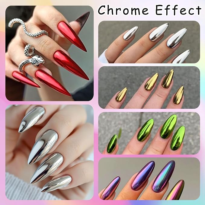 24 Jars Chrome Nail Powder Metallic Mirror Effect Pigment Iridescent Aurora - Image 4