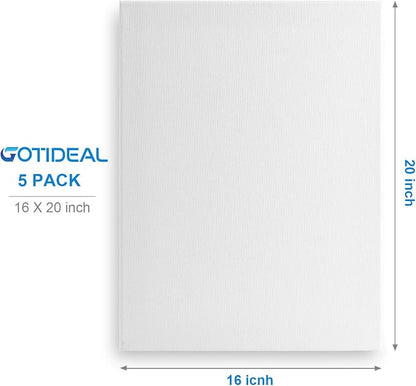 GOTIDEAL Stretched Canvas, 16x20 Inch Set of 5, Primed White - Image 2