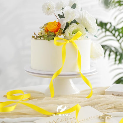 HUIHUANG Yellow Ribbon 1/2 inch Continuous 50 Yards Double-Faced Satin Ribbon - Image 3