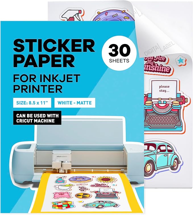 Sticker Paper for Inkjet Printer -, 8.5 x 11" Letter Size, Matte Sticker Paper by PaperPlan