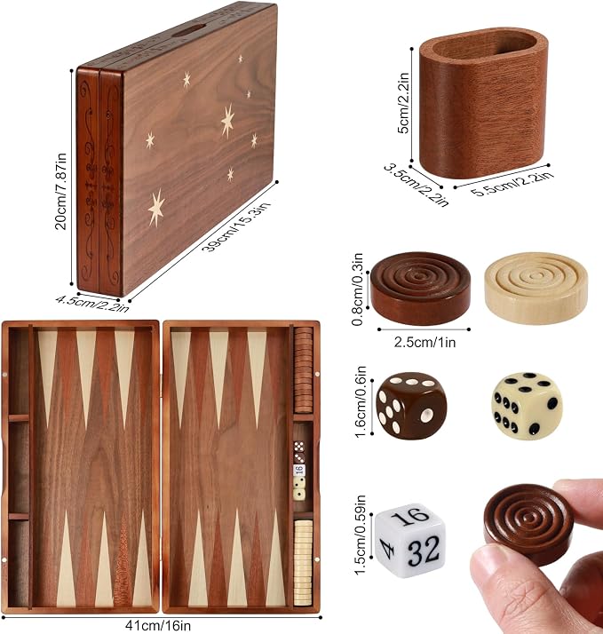 Handcrafted Wooden Backgammon Set, Classic Two-Player Strategy Board Premium - Image 3