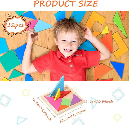 Meooeck 12 Pack Tangrams Wooden Puzzles Tangrams Classroom Set - Image 2