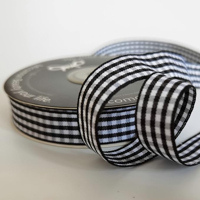 Black and White Wovon Edge Gingham Ribbon 25 Yard Each Roll 100% Polyester - Image 7