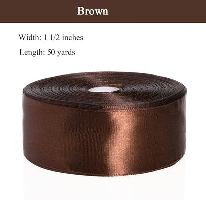 1 1/2 Inch Brown Solid Satin Ribbon, 50 Yards Craft Fabric Ribbon - Image 3