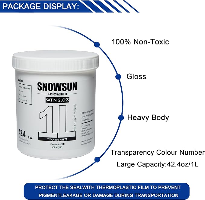 SNOWSUN Large Bulk Acrylic Paint, Titanium White Acrylic Paint 1L /42.4 oz - Image 2