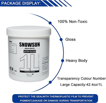 SNOWSUN Large Bulk Acrylic Paint, Titanium White Acrylic Paint 1L /42.4 oz - Image 2