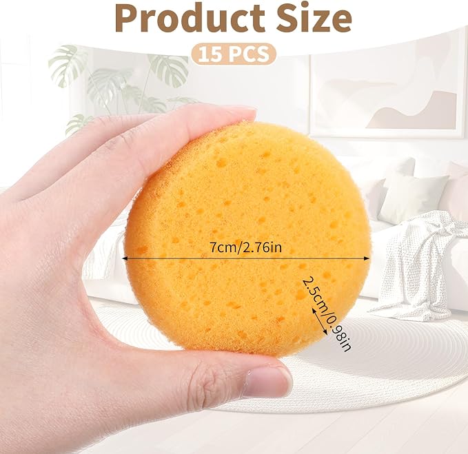 15pcs Pottery Sponges for Clay Round Painting Sponge Yellow Elasticity Cleaning - Image 2