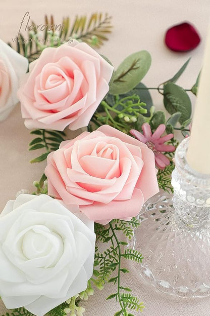 Floroom Artificial Flowers 25pcs Real Looking Blush Ombre Colors Foam Fake Roses - Image 5