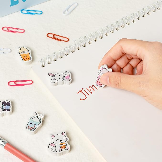Fall Bubble Tea Mini Eraser for Kids Bulk 60P Cute Kawaii Panda Rabbit Cat Boba - Image 4