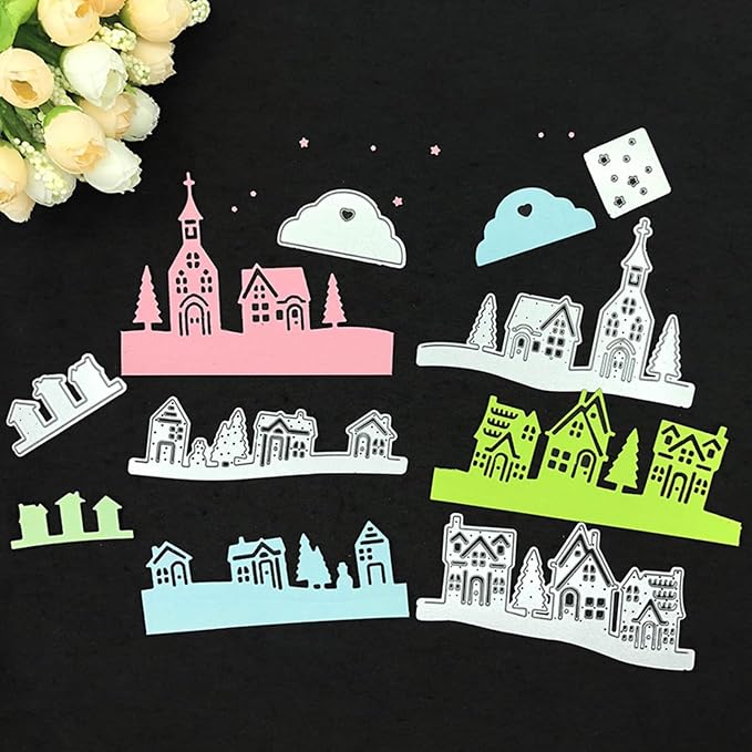 YKW Village House Castle Metal Cutting Dies Stencil Template Molds, Embossing - Image 3