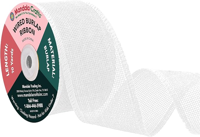 Mandala Crafts White Burlap Wired Ribbon 2 Inches Wide Jute Ribbons by MandalaCrafts