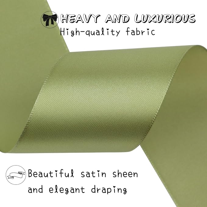 Olive Green Solid Satin Ribbon 2 Inch 25 Yards Solid Polyester Fabric Ribbon - Image 5