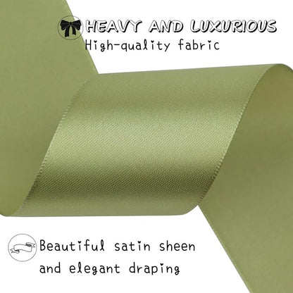Olive Green Solid Satin Ribbon 2 Inch 25 Yards Solid Polyester Fabric Ribbon - Image 5