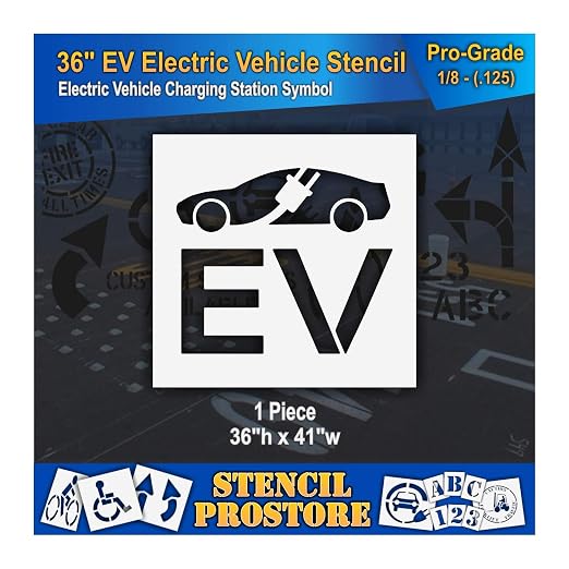 Pavement Stencils - 36 in - Electric Vehicle Silhouette - 35'' x 41'' x 1/8" - by StencilProStore