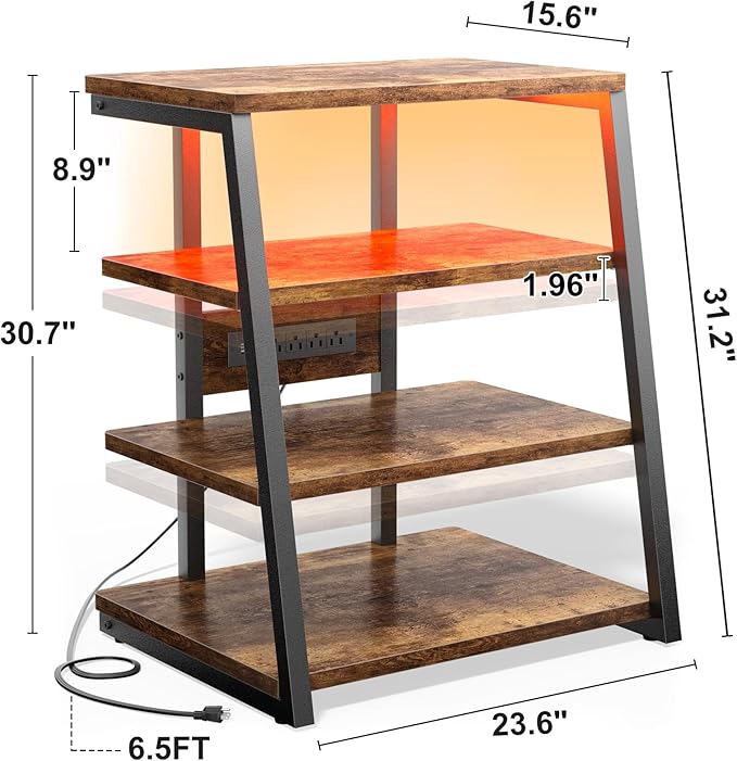 AV Media Stand with Outlets, Media Console with LED Lights, Stereo Racks and - Image 3