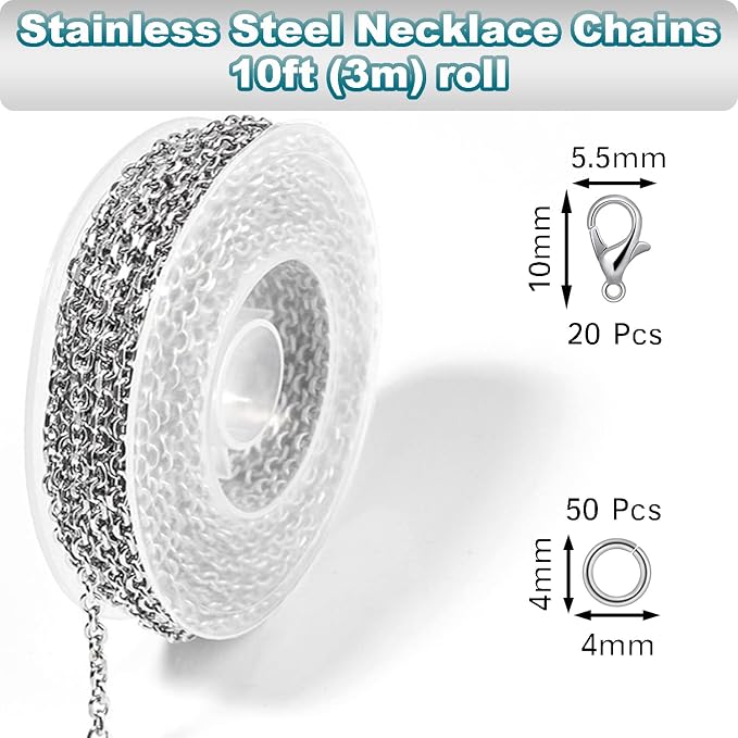 Jishi 33ft Silver Stainless Steel Chain 2mm Jewelry Necklace Link Cable Chain - Image 2