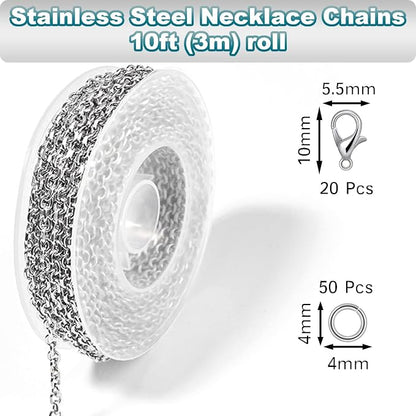 Jishi 33ft Silver Stainless Steel Chain 2mm Jewelry Necklace Link Cable Chain - Image 2