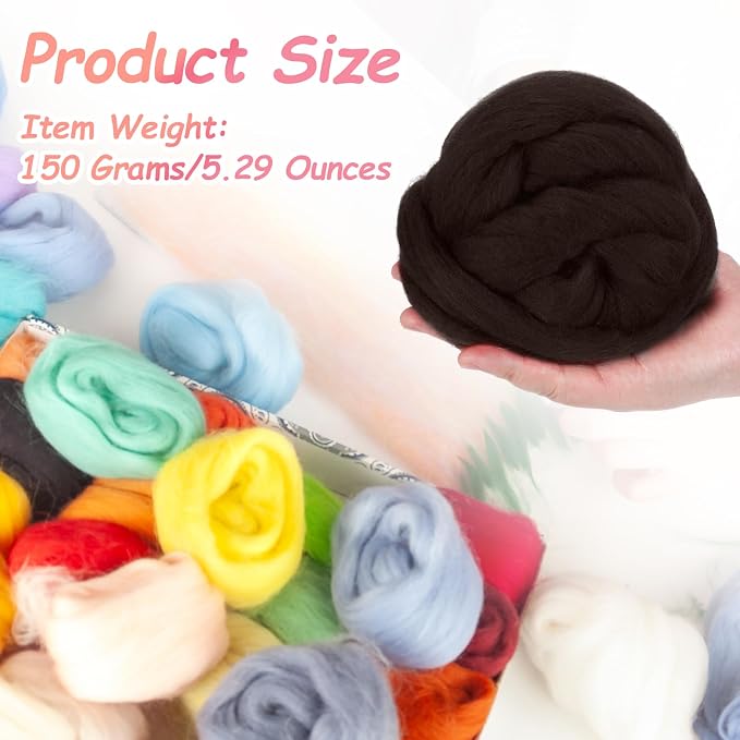 PATIKIL Wool Roving Yarn, 150G/5.3OZ Soft Felting Wool Pure Chunky Roving Yarn - Image 2