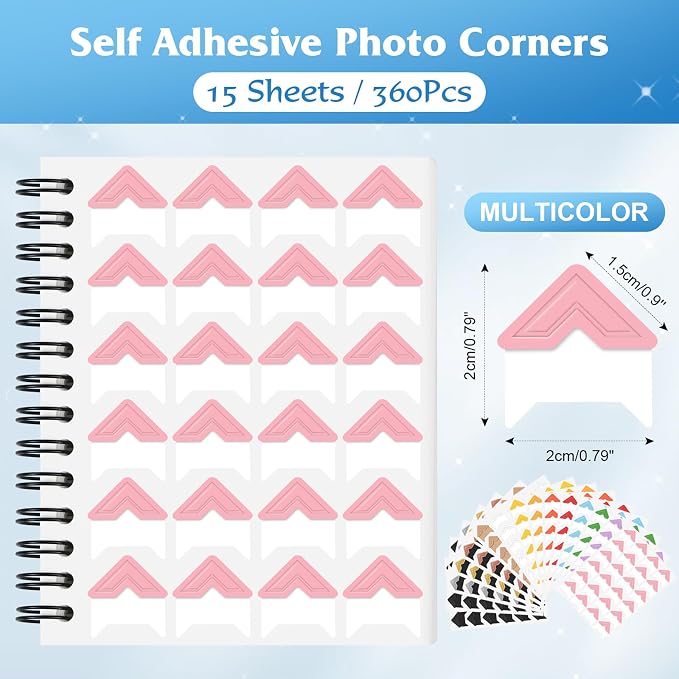 GOONAVI 15 Sheets 360 PCS Multicolor Acid-Free Photo Corners Notebook, - Image 2